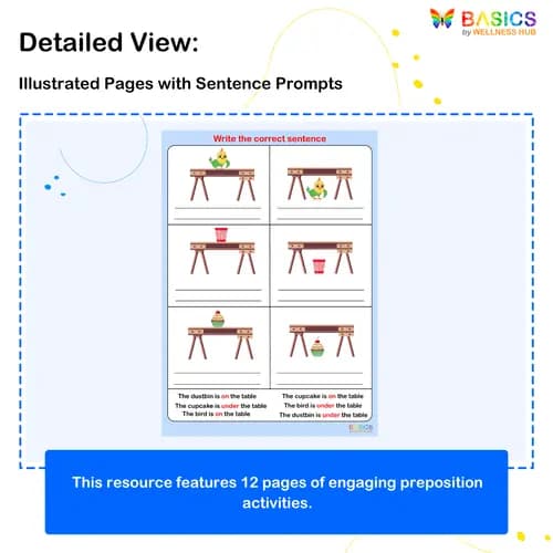 On and Under Prepositions Activity: Sentence Building for Kids