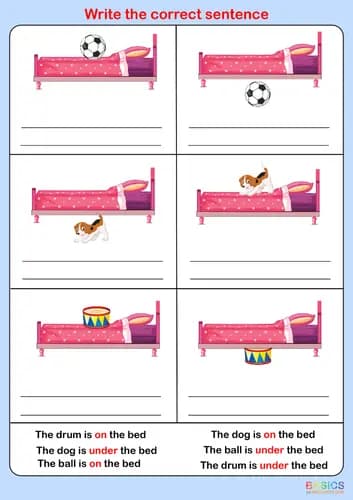 On and Under Prepositions Activity: Sentence Building for Kids-PDF2