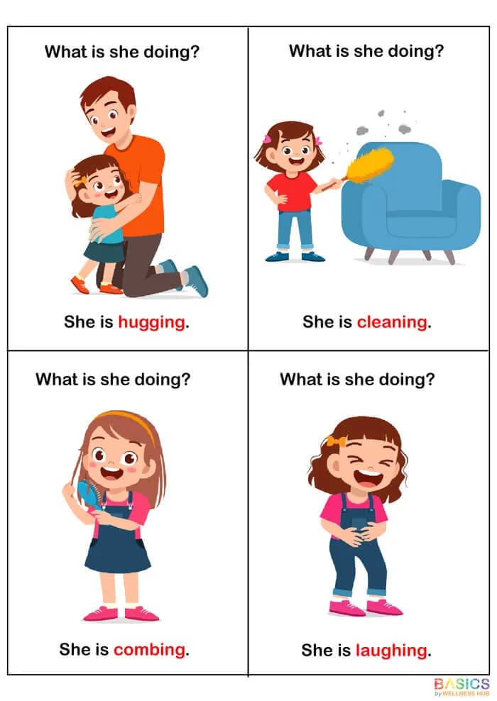 What Is She Doing? WH Questions & Action Verbs Printable – Learn Verbs & Sentence Formation-PDF2