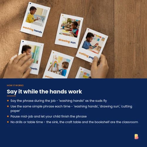 Busy Hands Action Words — 40 Printable Washing, Brushing, Drawing and Cutting Phrase Flashcards – page 3 preview