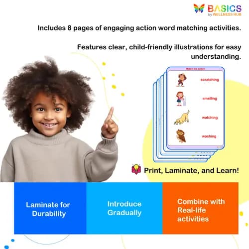 Action Words Matching Activity: Printable PDF for Kids