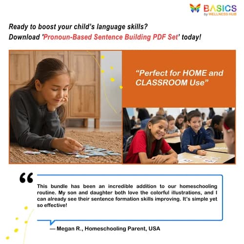 Pronoun-Based Sentence Building: He & She - Illustrated PDF Bundle for Kids