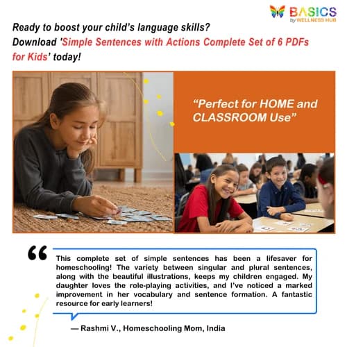 Simple Sentences with Actions: Complete Set of 6 PDFs for Kids