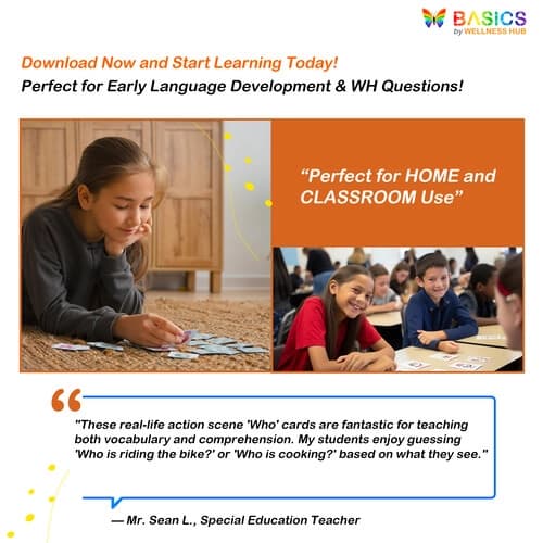 Who Questions Flashcards – Identifying People in Action Scenes (Printable PDF)