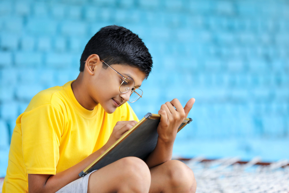 A boy studying