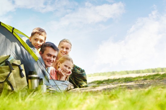 A happy family camping