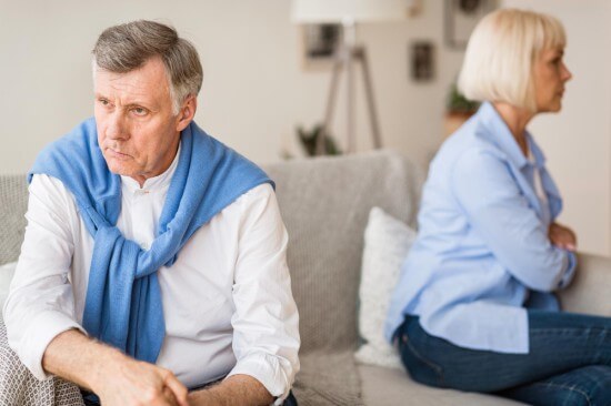 An elderly couple angry with each other