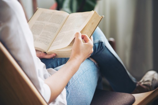 A woman reading a book