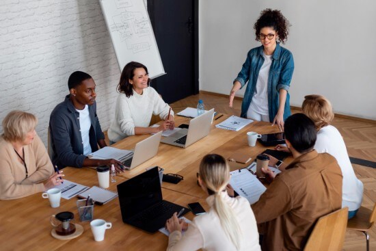 Employees in a meeting