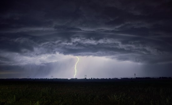 Thick clouds and lightning strike