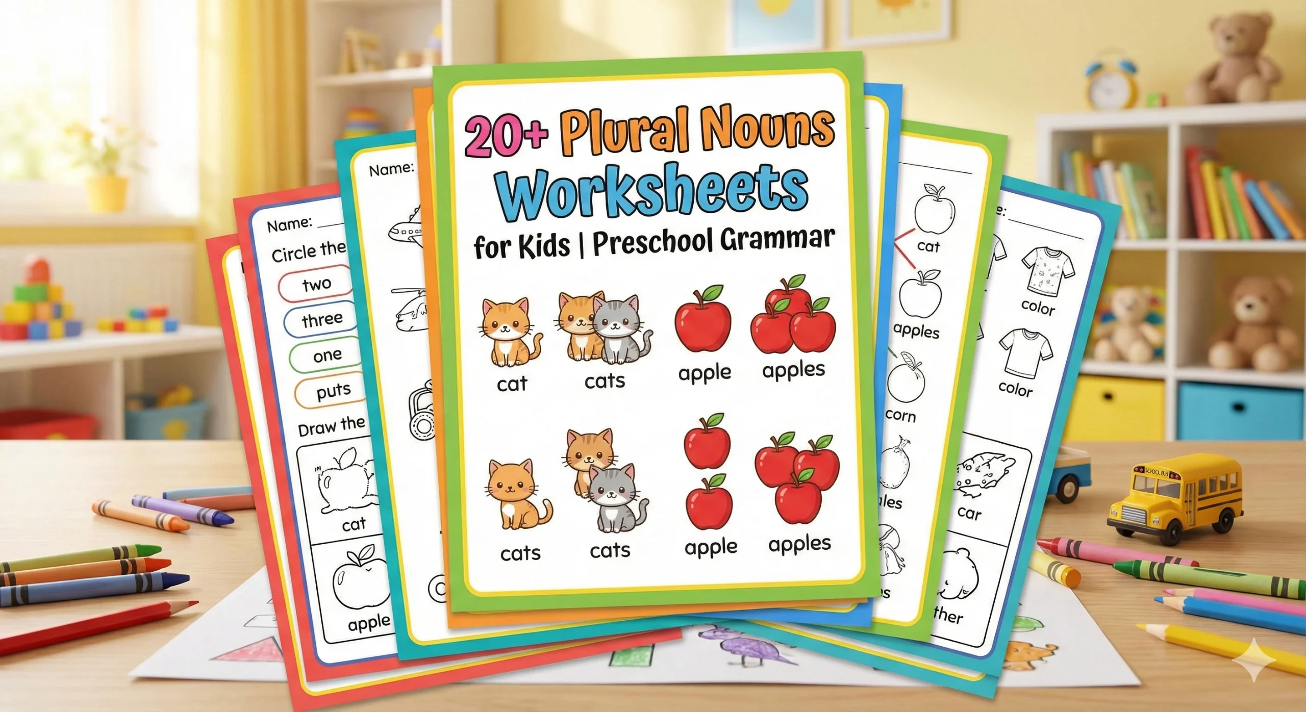20+ Plural Nouns Worksheets for Kids | Preschool Grammar