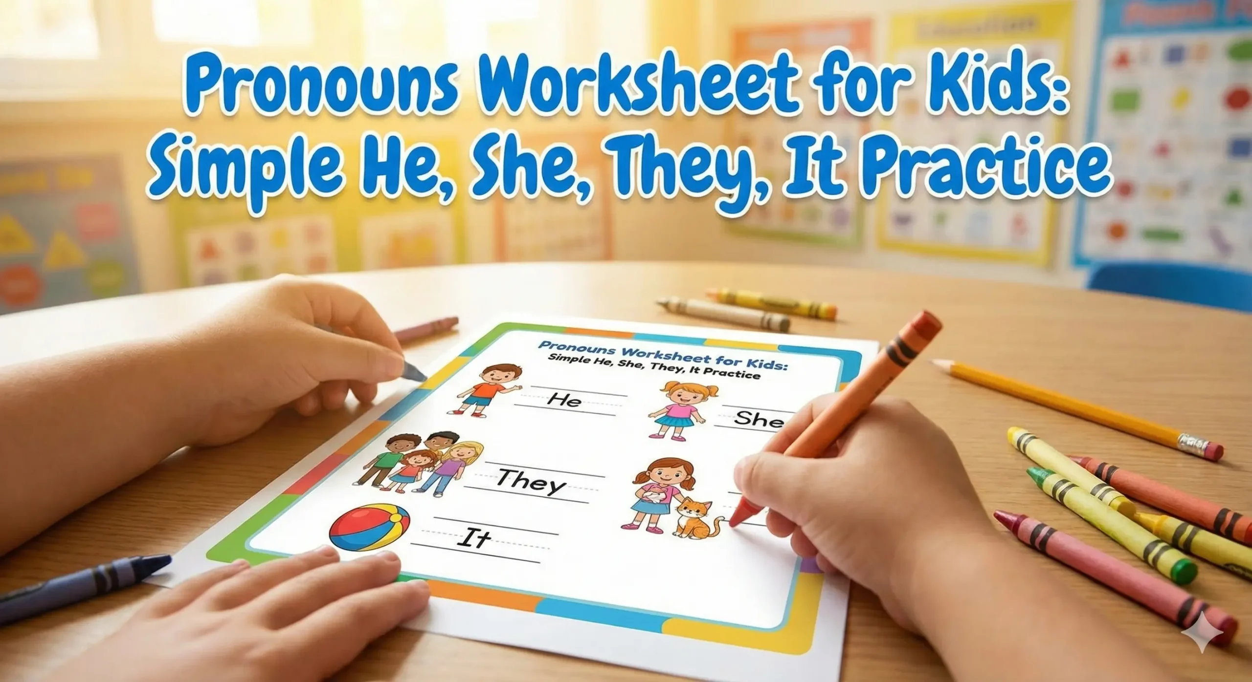 Pronouns Worksheet for Kids: Simple He, She, They, It Practice