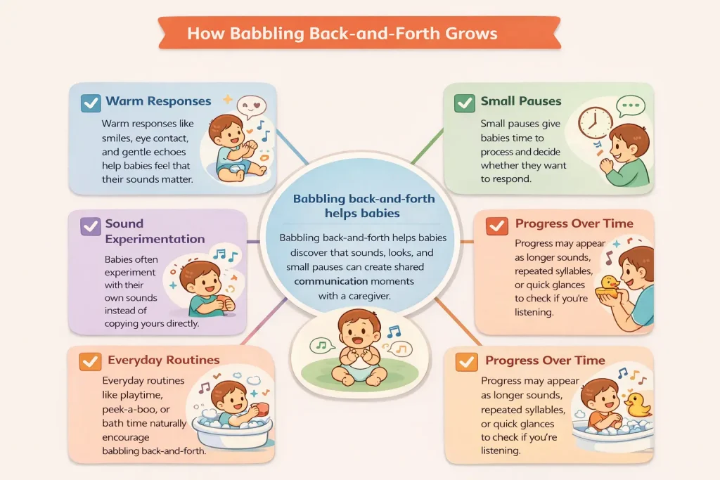 How Babbling Back-and-Forth Grows