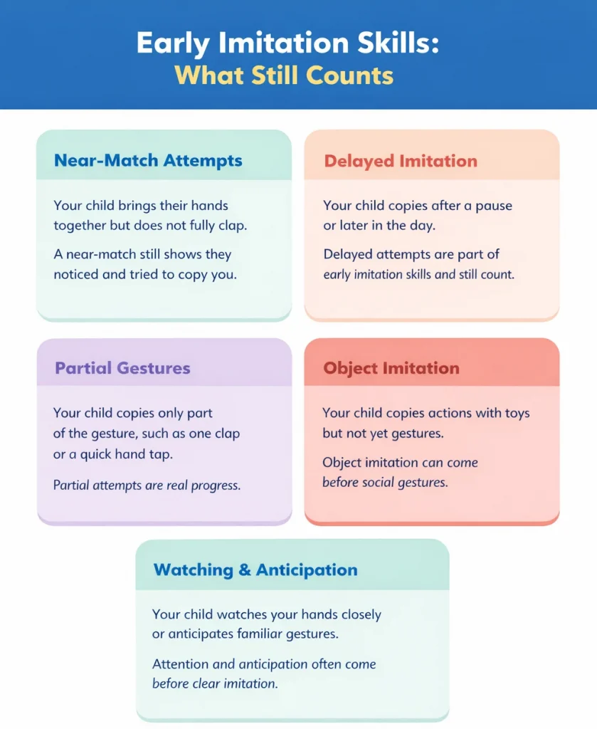 Parent and toddler practicing early imitation skills like clapping and waving during play