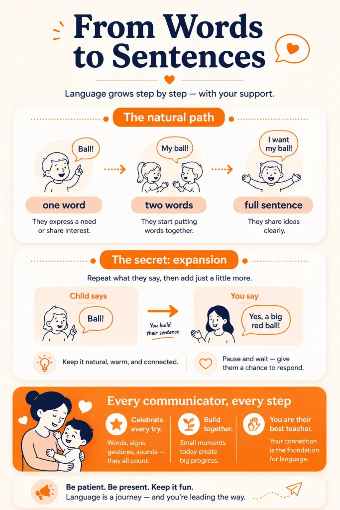 the path from single words to full sentences and expansion