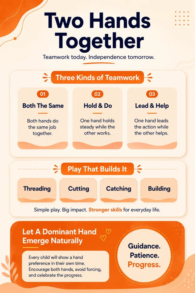 kinds of two-handed teamwork and play that builds bilateral coordination